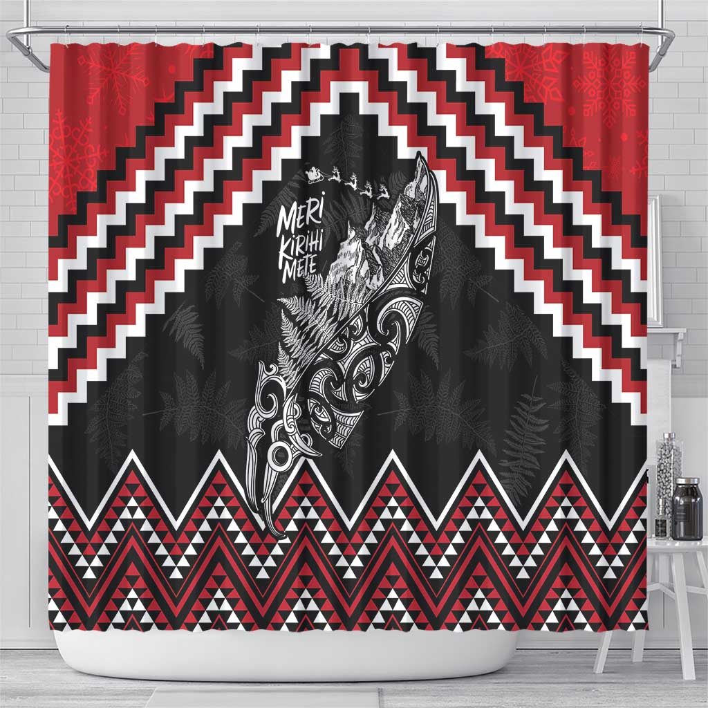 New Zealand Christmas Taniko Poutama Shower Curtain Mountainscape Maori Fern - Polynesian Pride