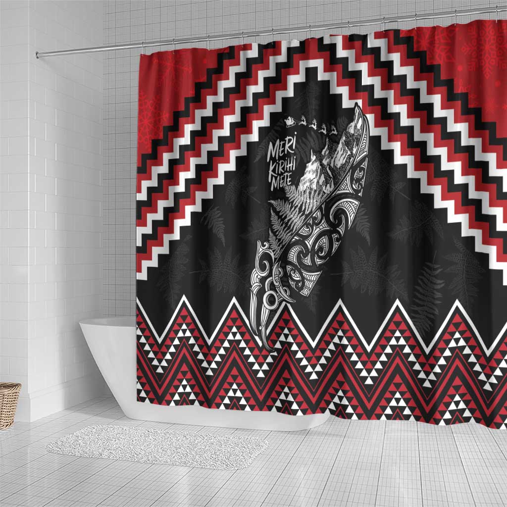 New Zealand Christmas Taniko Poutama Shower Curtain Mountainscape Maori Fern - Polynesian Pride