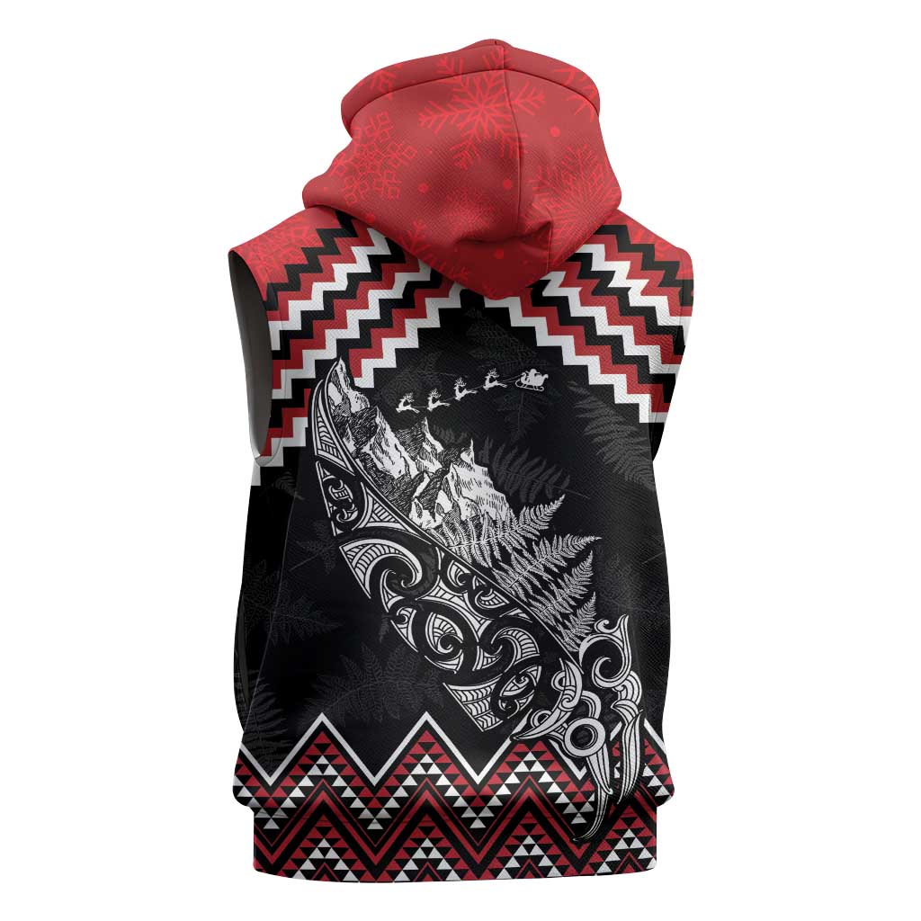 New Zealand Christmas Taniko Poutama Sleeveless Hoodie Mountainscape Maori Fern - Polynesian Pride