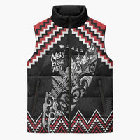 New Zealand Christmas Taniko Poutama Sleeveless Puffer Jacket Mountainscape Maori Fern - Polynesian Pride