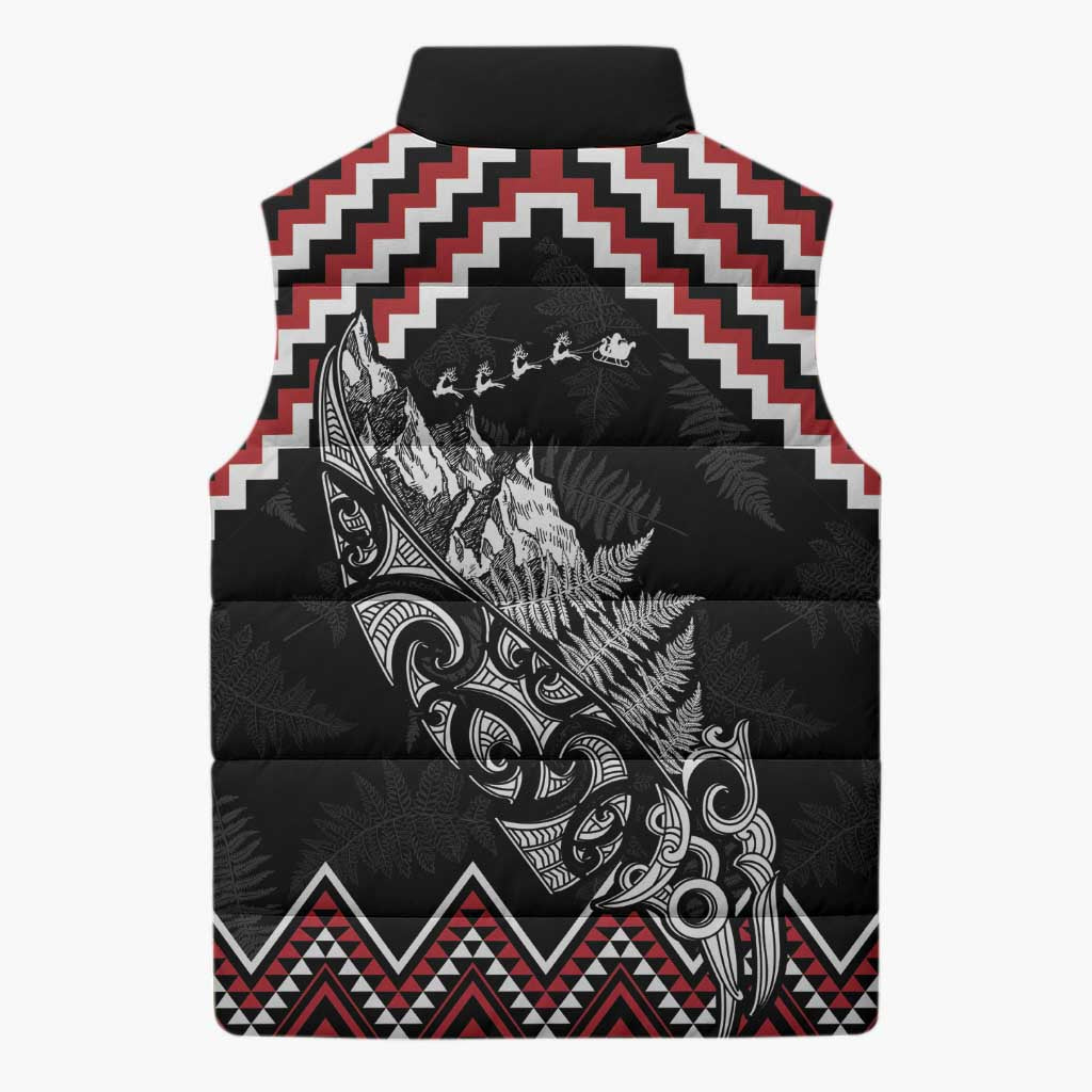 New Zealand Christmas Taniko Poutama Sleeveless Puffer Jacket Mountainscape Maori Fern - Polynesian Pride