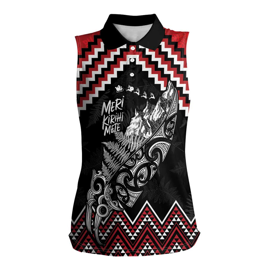 New Zealand Christmas Taniko Poutama Women Sleeveless Polo Shirt Mountainscape Maori Fern - Polynesian Pride