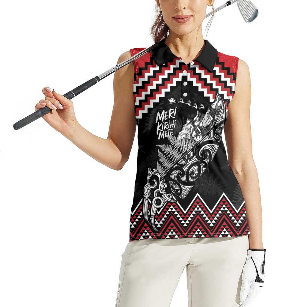 New Zealand Christmas Taniko Poutama Women Sleeveless Polo Shirt Mountainscape Maori Fern - Polynesian Pride