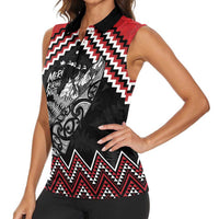 New Zealand Christmas Taniko Poutama Women Sleeveless Polo Shirt Mountainscape Maori Fern - Polynesian Pride