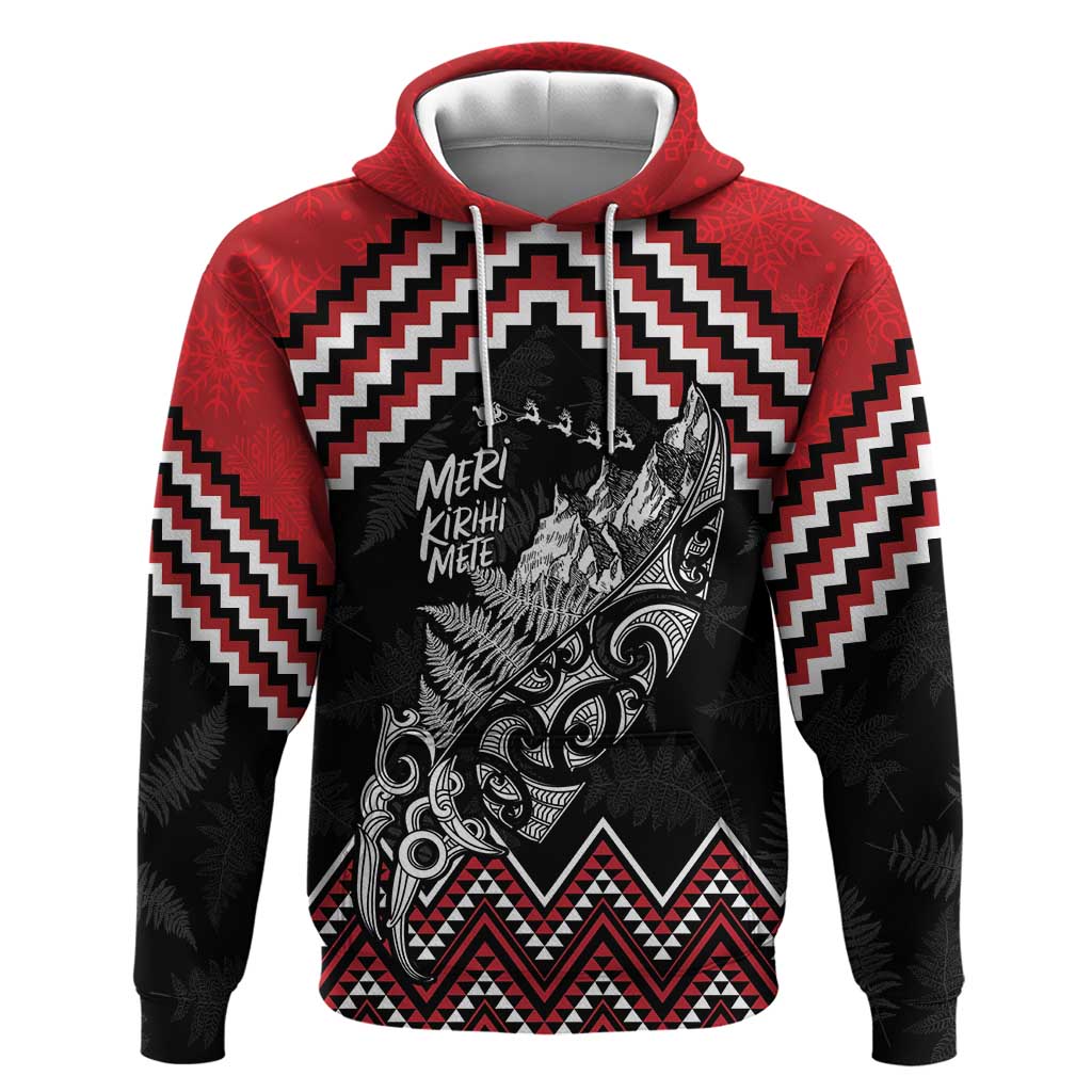 New Zealand Christmas Taniko Poutama Zip Hoodie Mountainscape Maori Fern - Polynesian Pride