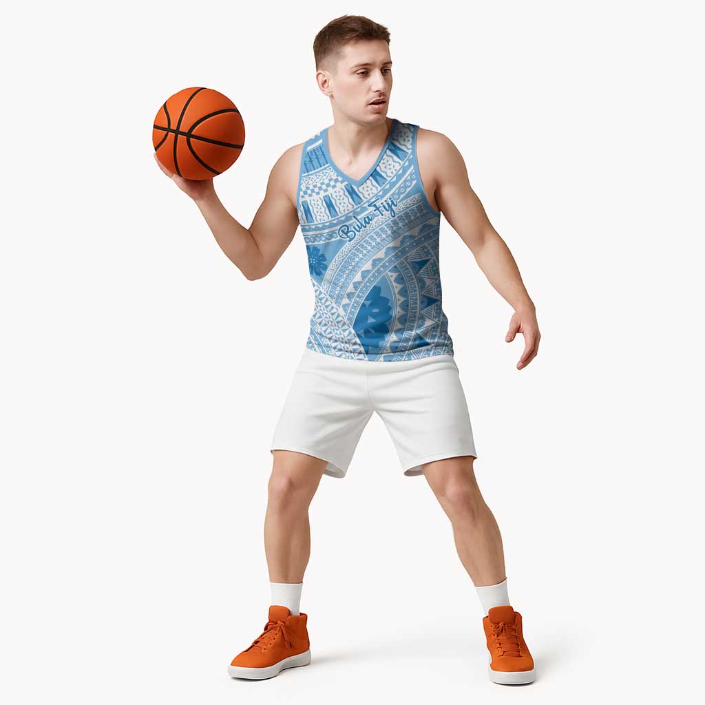 Bula Fiji Classic Masi Tapa Basketball Jersey Turquoise - Polynesian Pride