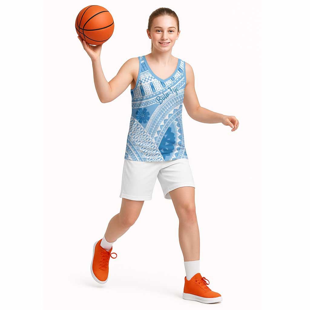 Bula Fiji Classic Masi Tapa Basketball Jersey Turquoise - Polynesian Pride