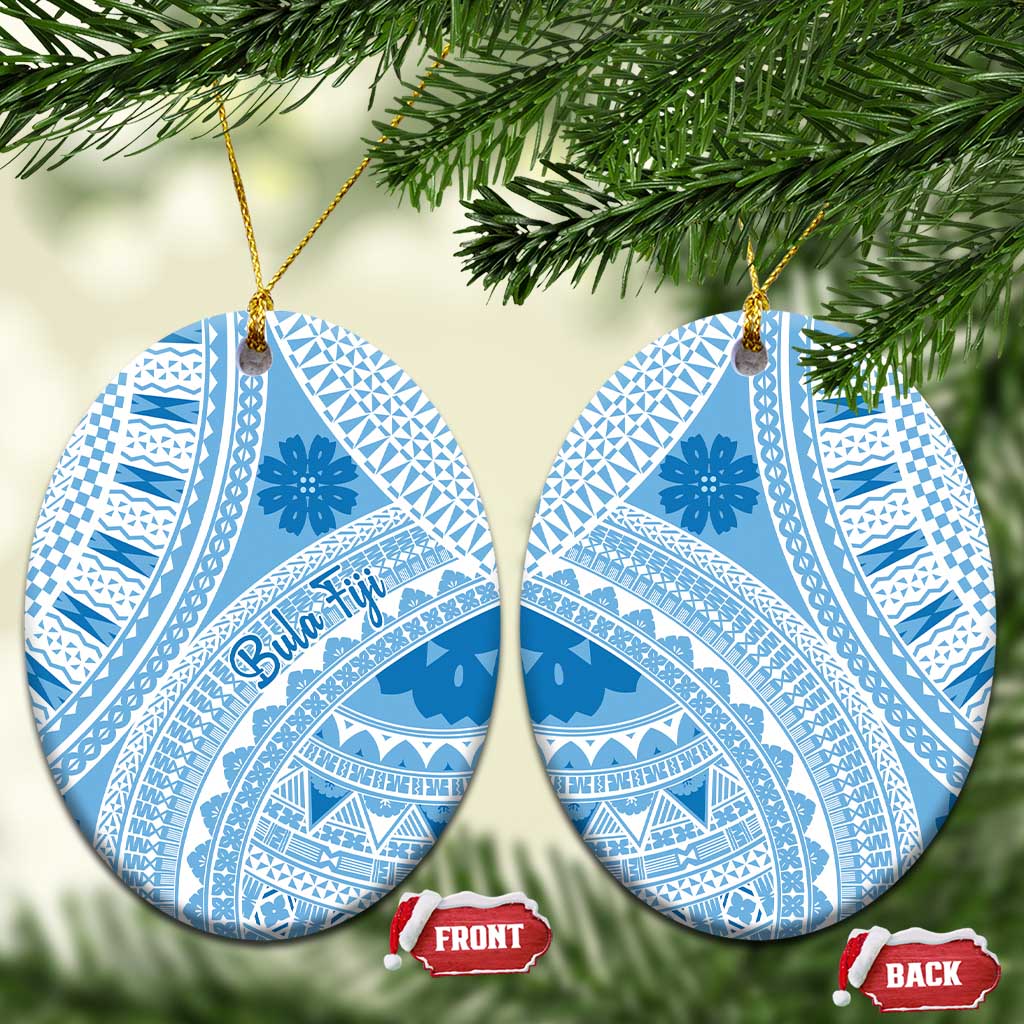 Bula Fiji Classic Masi Tapa Ceramic Ornament Turquoise - Polynesian Pride