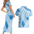 Bula Fiji Classic Masi Tapa Couples Matching Short Sleeve Bodycon Dress and Hawaiian Shirt Turquoise - Polynesian Pride