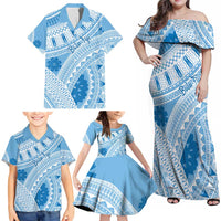Bula Fiji Classic Masi Tapa Family Matching Off Shoulder Maxi Dress and Hawaiian Shirt Turquoise - Polynesian Pride