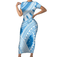 Bula Fiji Classic Masi Tapa Family Matching Short Sleeve Bodycon Dress and Hawaiian Shirt Turquoise - Polynesian Pride