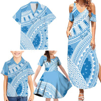 Bula Fiji Classic Masi Tapa Family Matching Summer Maxi Dress and Hawaiian Shirt Turquoise - Polynesian Pride