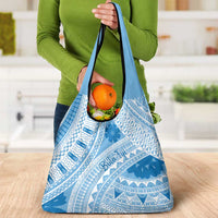 Bula Fiji Classic Masi Tapa Grocery Bag Turquoise - Polynesian Pride