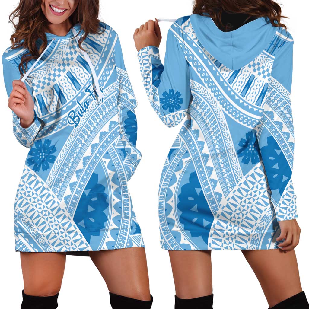 Bula Fiji Classic Masi Tapa Hoodie Dress Turquoise - Polynesian Pride
