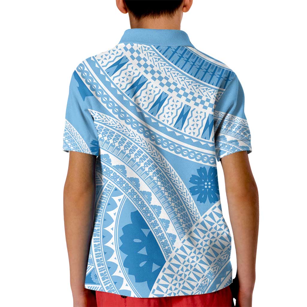 Bula Fiji Classic Masi Tapa Kid Polo Shirt Turquoise - Polynesian Pride