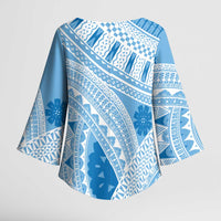 Bula Fiji Classic Masi Tapa Kimono Sleeve Blouse Turquoise - Polynesian Pride