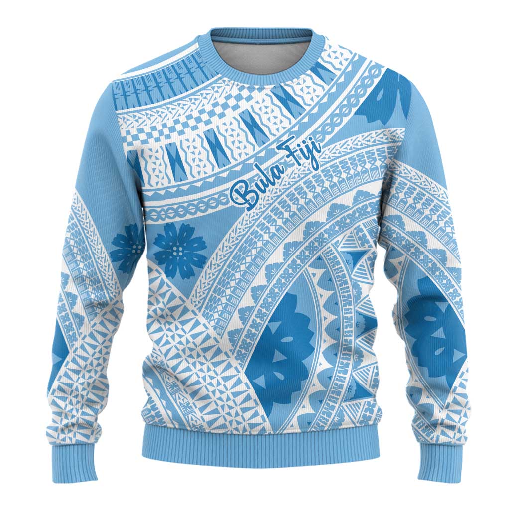 Bula Fiji Classic Masi Tapa Ugly Christmas Sweater Turquoise - Polynesian Pride