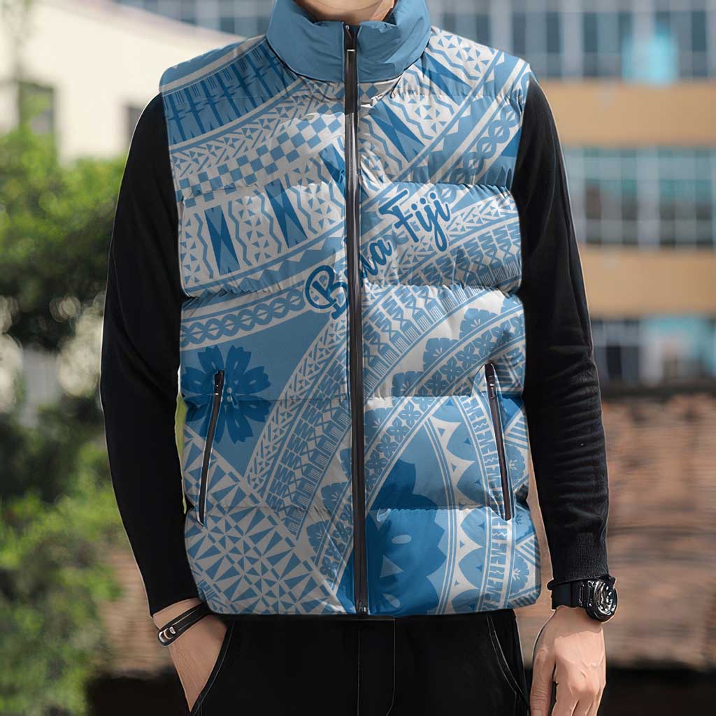 Bula Fiji Classic Masi Tapa Sleeveless Puffer Jacket Turquoise - Polynesian Pride
