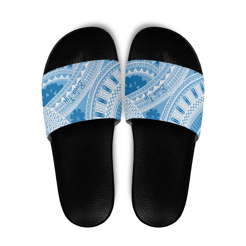 Bula Fiji Classic Masi Tapa Slide Sandals Turquoise - Polynesian Pride