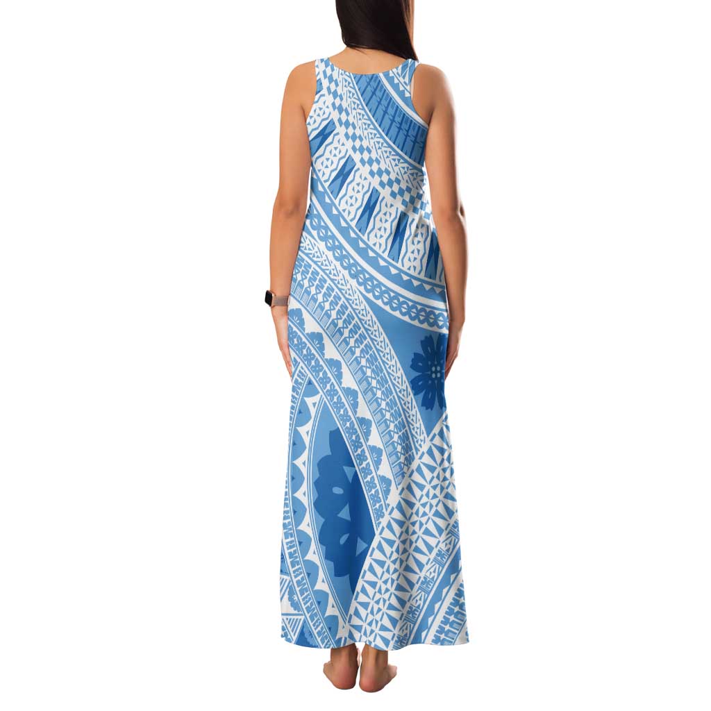 Bula Fiji Classic Masi Tapa Tank Maxi Dress Turquoise - Polynesian Pride