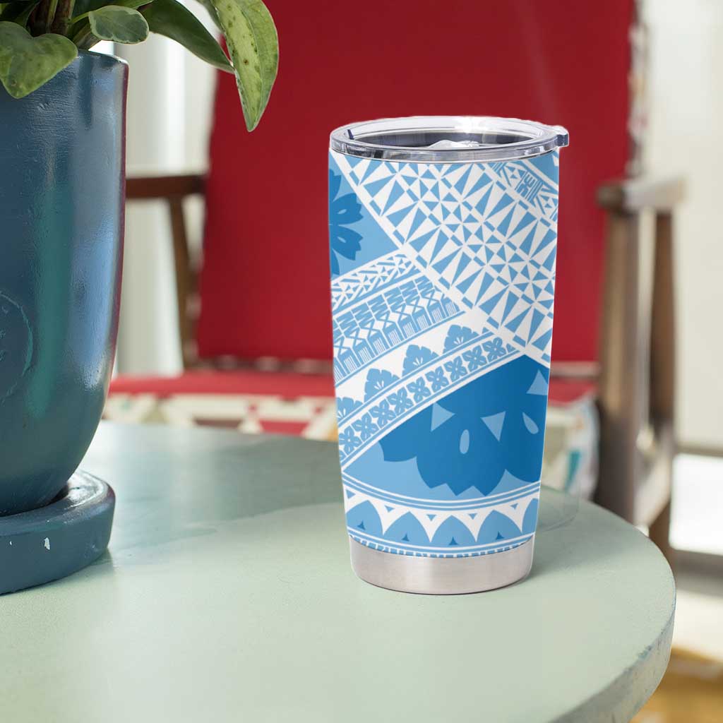 Bula Fiji Classic Masi Tapa Tumbler Cup Turquoise - Polynesian Pride
