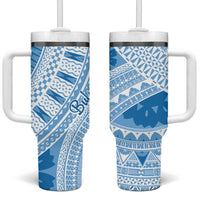 Bula Fiji Classic Masi Tapa Tumbler With Handle Turquoise - Polynesian Pride