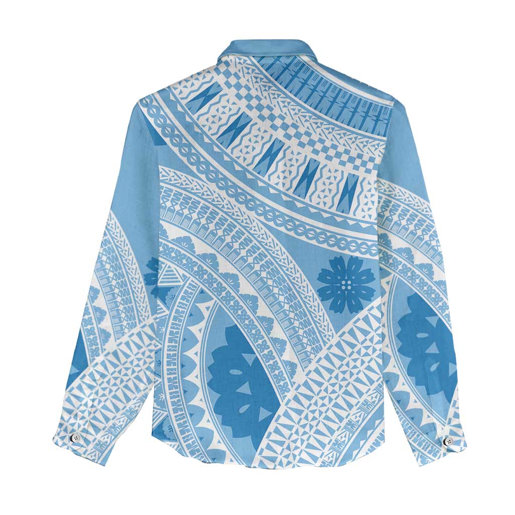 Bula Fiji Classic Masi Tapa Women Casual Shirt Turquoise - Polynesian Pride