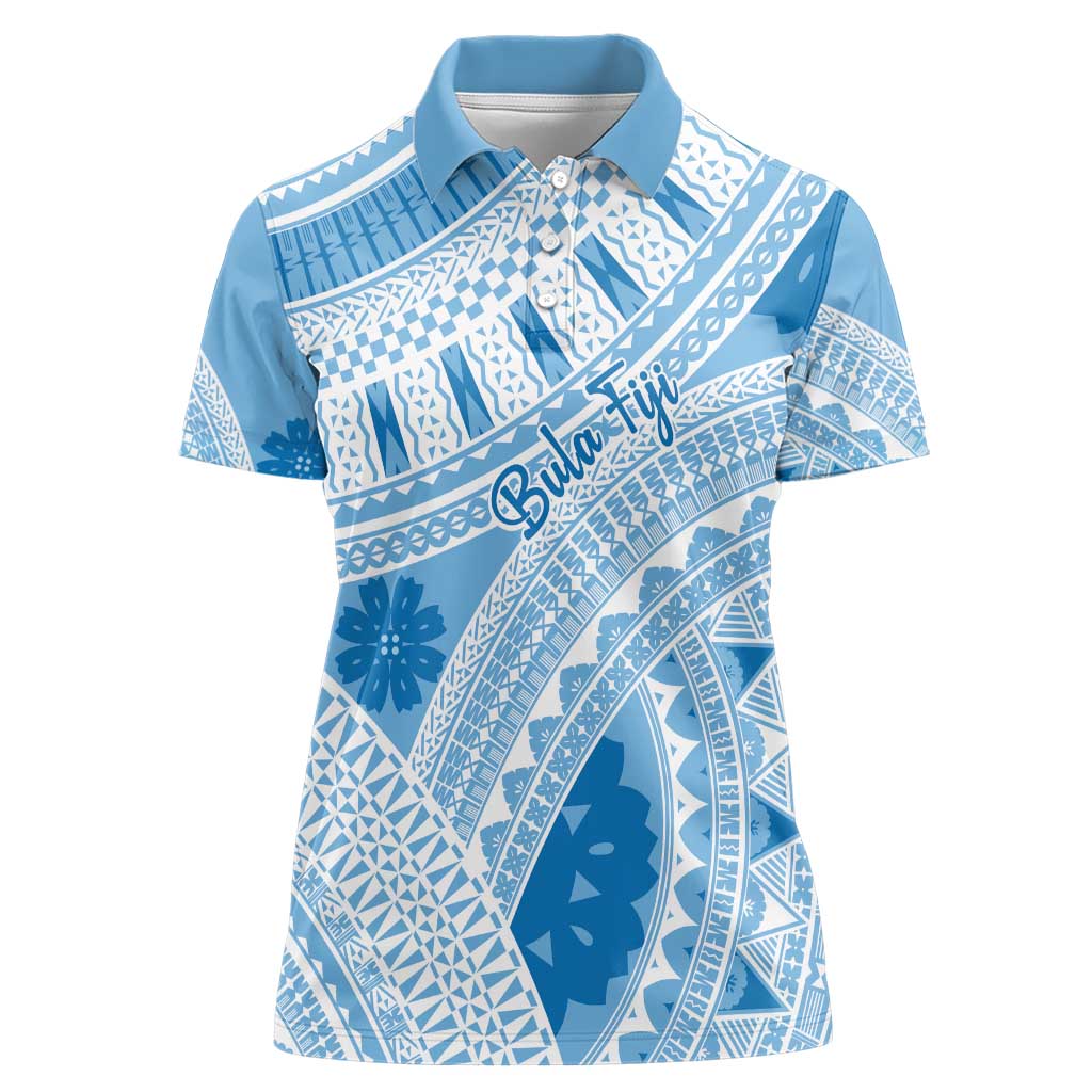Bula Fiji Classic Masi Tapa Women Polo Shirt Turquoise - Polynesian Pride