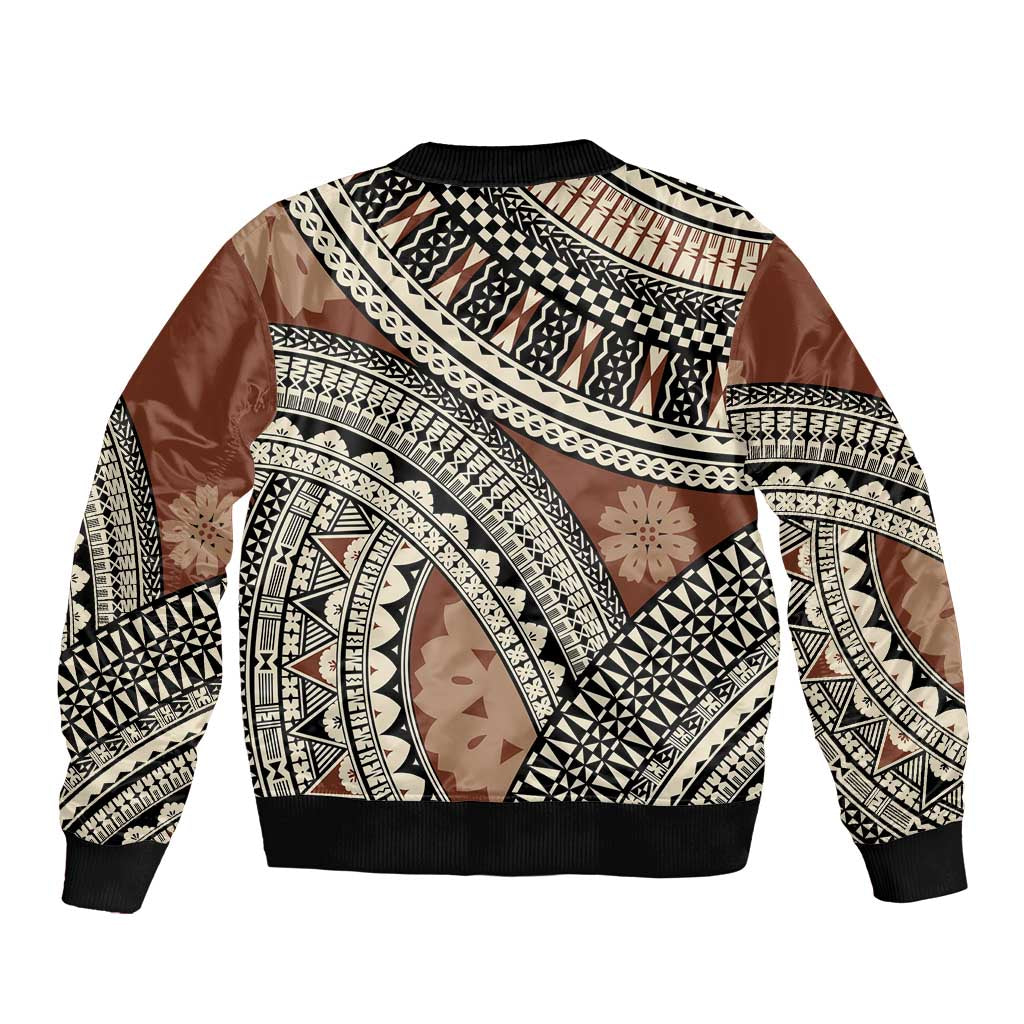 Bula Fiji Classic Masi Tapa Bomber Jacket Vintage Brown - Polynesian Pride