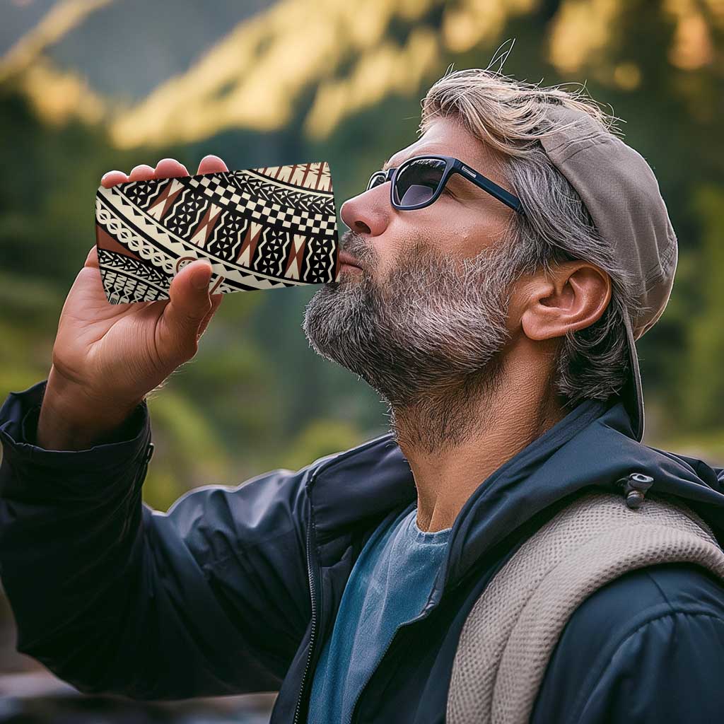 Bula Fiji Classic Masi Tapa 4 in 1 Can Cooler Tumbler Vintage Brown - Polynesian Pride
