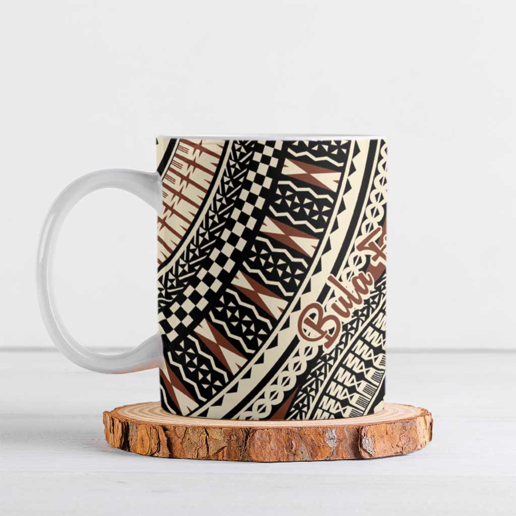 Bula Fiji Classic Masi Tapa Ceramic Mug Vintage Brown - Polynesian Pride