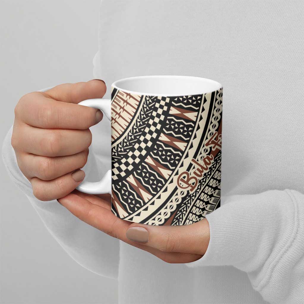 Bula Fiji Classic Masi Tapa Ceramic Mug Vintage Brown - Polynesian Pride