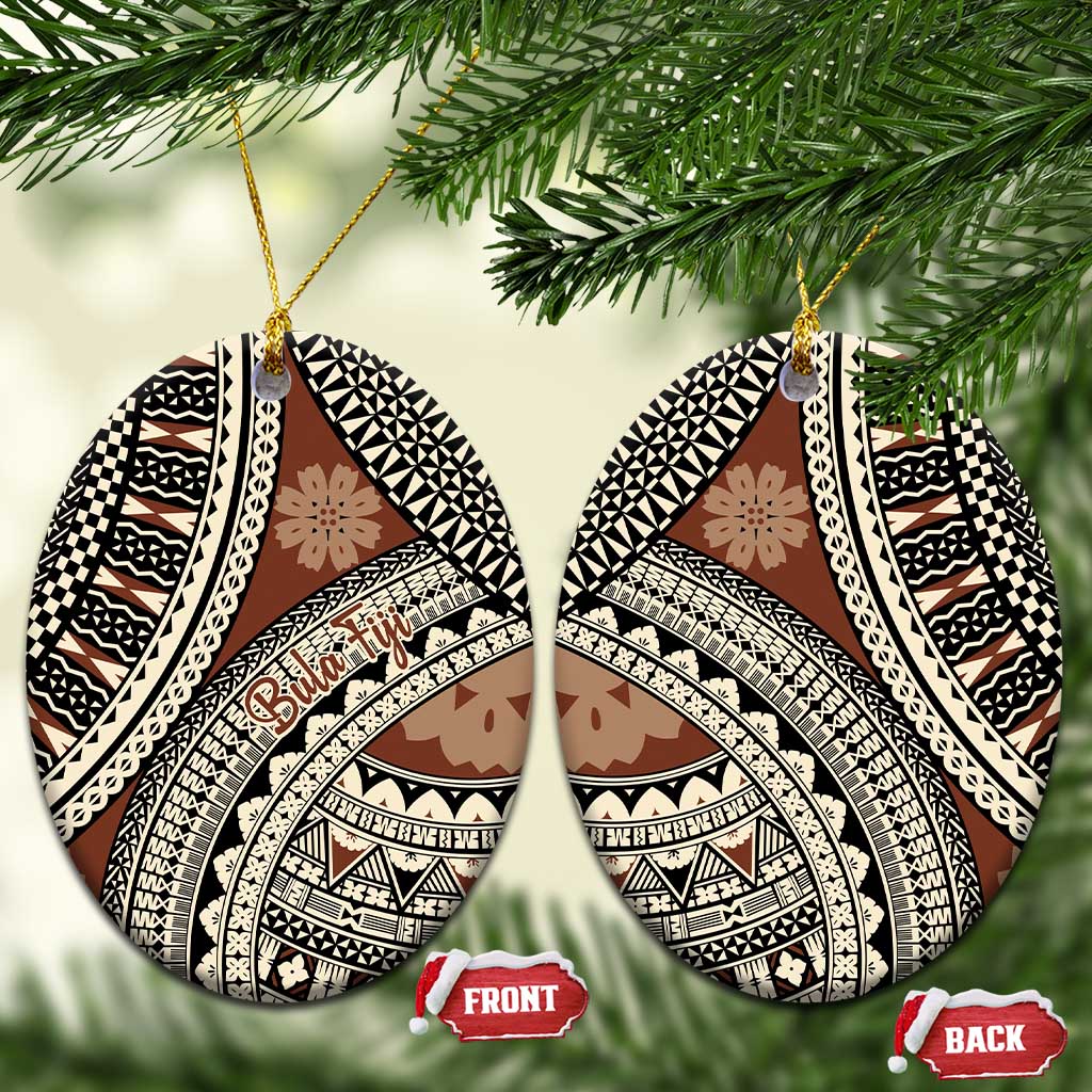 Bula Fiji Classic Masi Tapa Ceramic Ornament Vintage Brown - Polynesian Pride