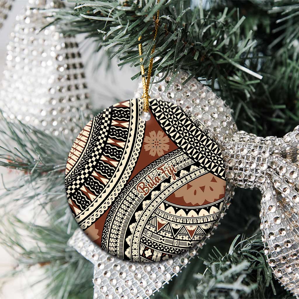 Bula Fiji Classic Masi Tapa Ceramic Ornament Vintage Brown - Polynesian Pride
