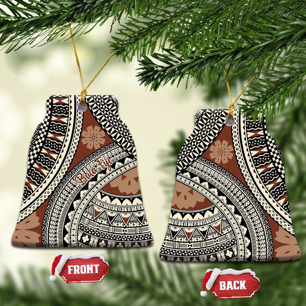 Bula Fiji Classic Masi Tapa Ceramic Ornament Vintage Brown - Polynesian Pride