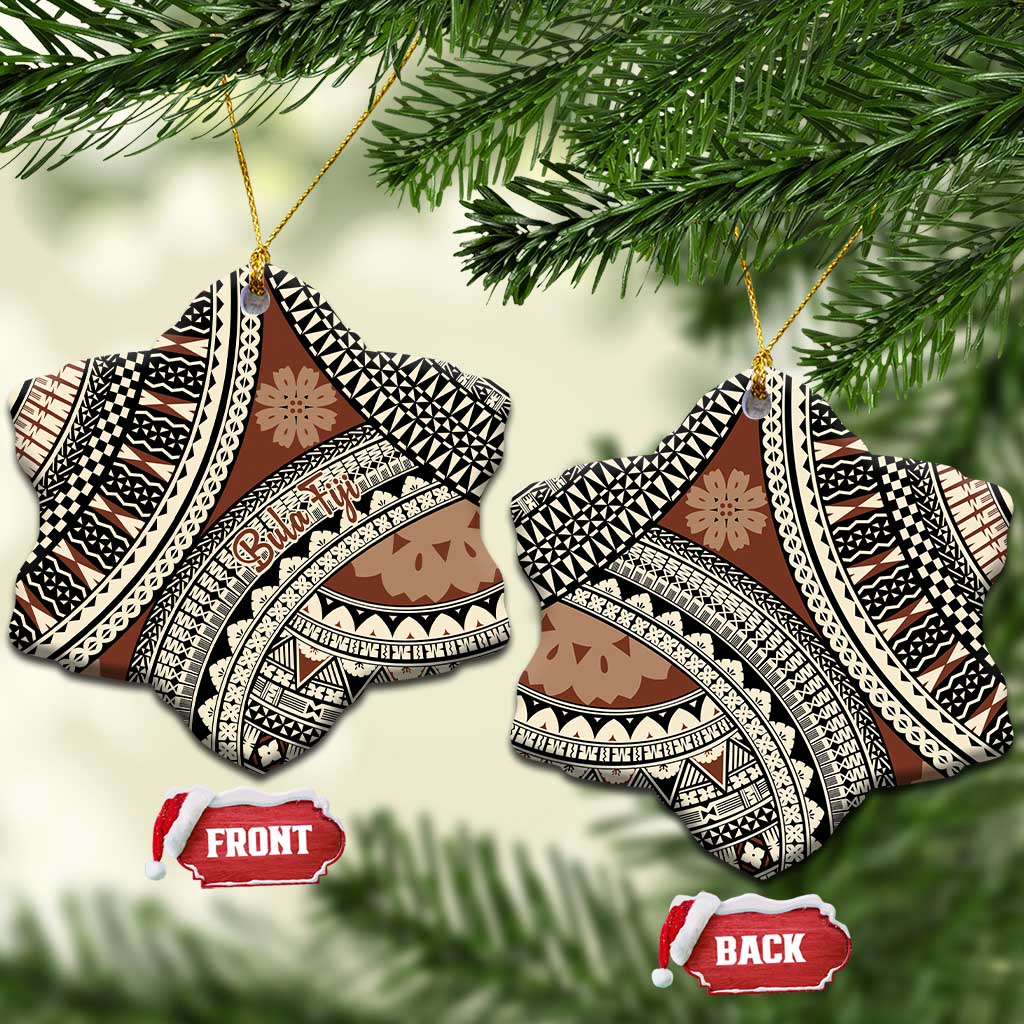 Bula Fiji Classic Masi Tapa Ceramic Ornament Vintage Brown - Polynesian Pride