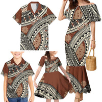 Bula Fiji Classic Masi Tapa Family Matching Mermaid Dress and Hawaiian Shirt Vintage Brown - Polynesian Pride