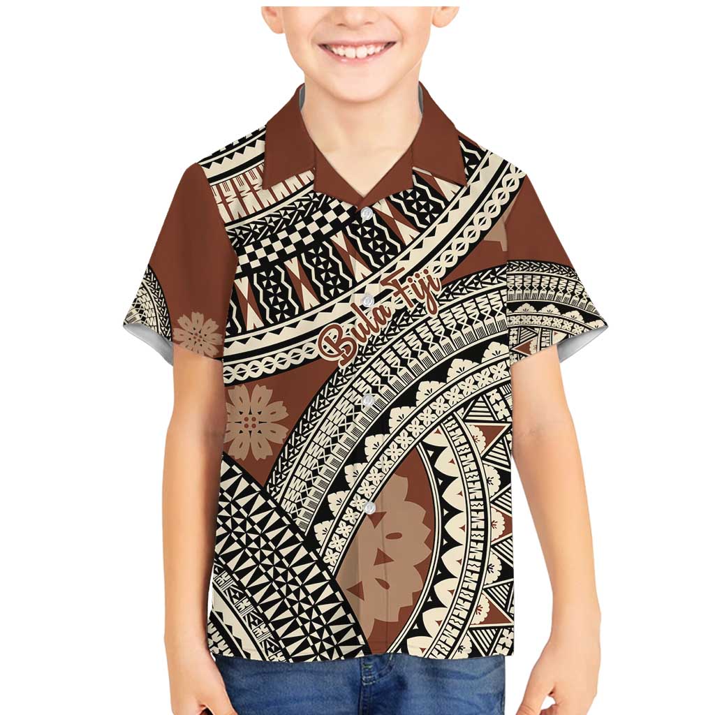 Bula Fiji Classic Masi Tapa Family Matching Mermaid Dress and Hawaiian Shirt Vintage Brown - Polynesian Pride