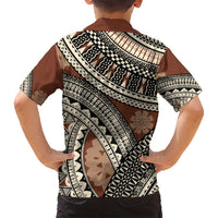 Bula Fiji Classic Masi Tapa Family Matching Off Shoulder Short Dress and Hawaiian Shirt Vintage Brown - Polynesian Pride