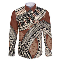 Bula Fiji Classic Masi Tapa Family Matching Puletasi and Hawaiian Shirt Vintage Brown LT7 Dad's Shirt - Long Sleeve Brown - Polynesian Pride