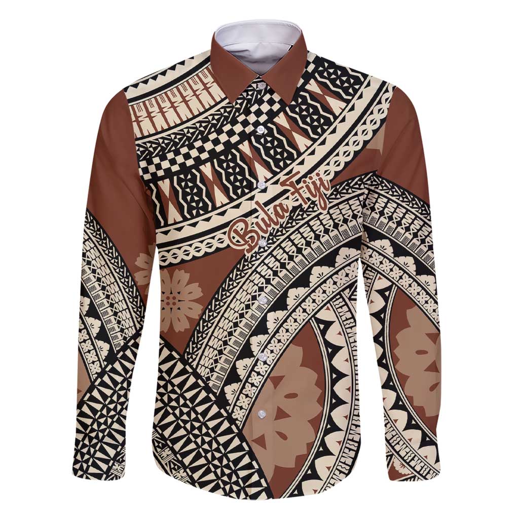 Bula Fiji Classic Masi Tapa Family Matching Short Sleeve Bodycon Dress and Hawaiian Shirt Vintage Brown - Polynesian Pride