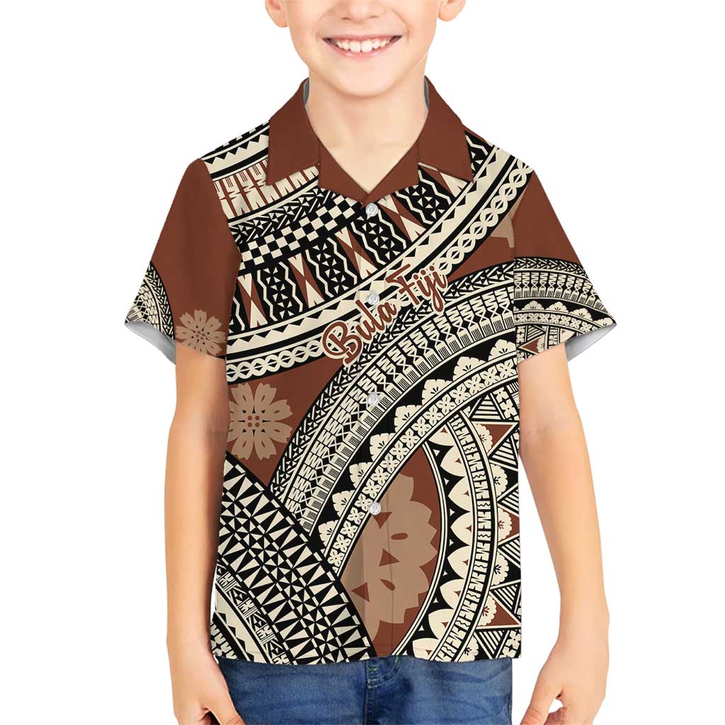 Bula Fiji Classic Masi Tapa Family Matching Summer Maxi Dress and Hawaiian Shirt Vintage Brown - Polynesian Pride