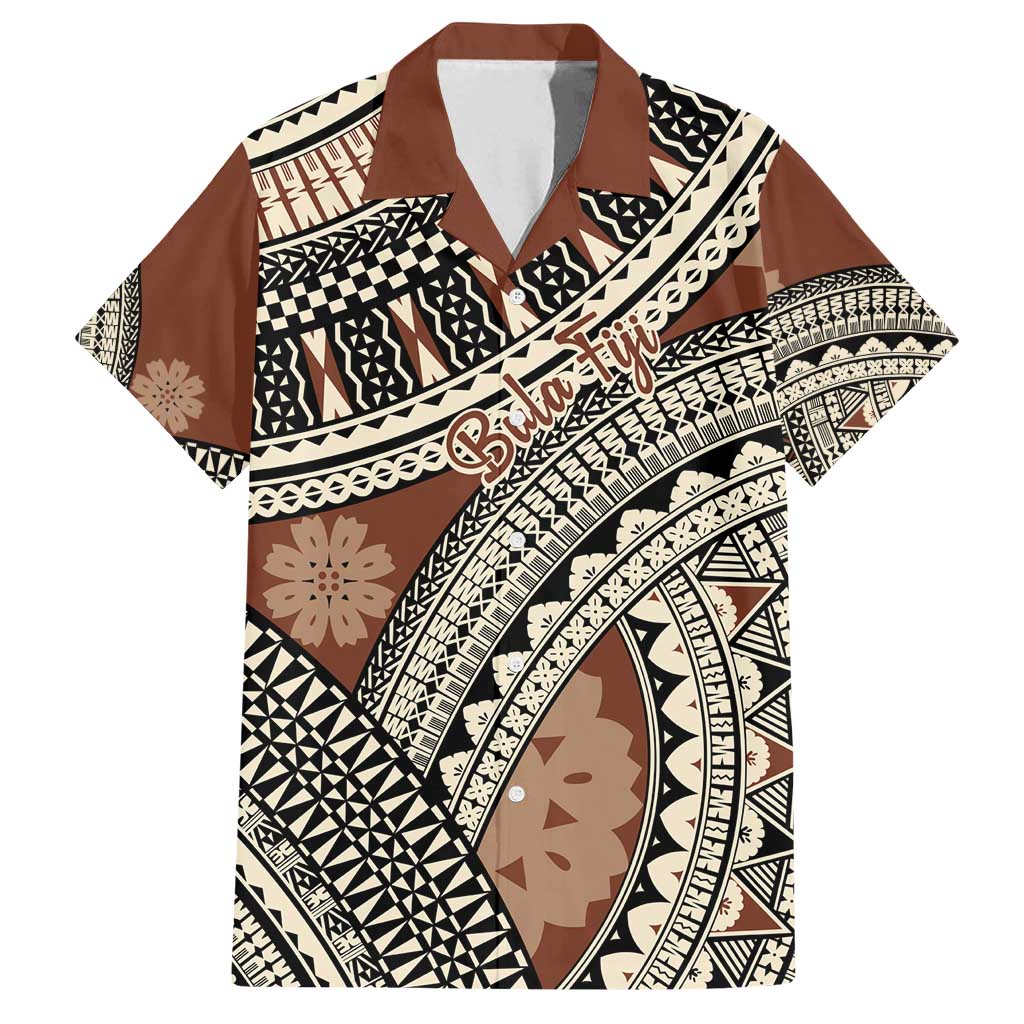 Bula Fiji Classic Masi Tapa Family Matching Tank Maxi Dress and Hawaiian Shirt Vintage Brown - Polynesian Pride