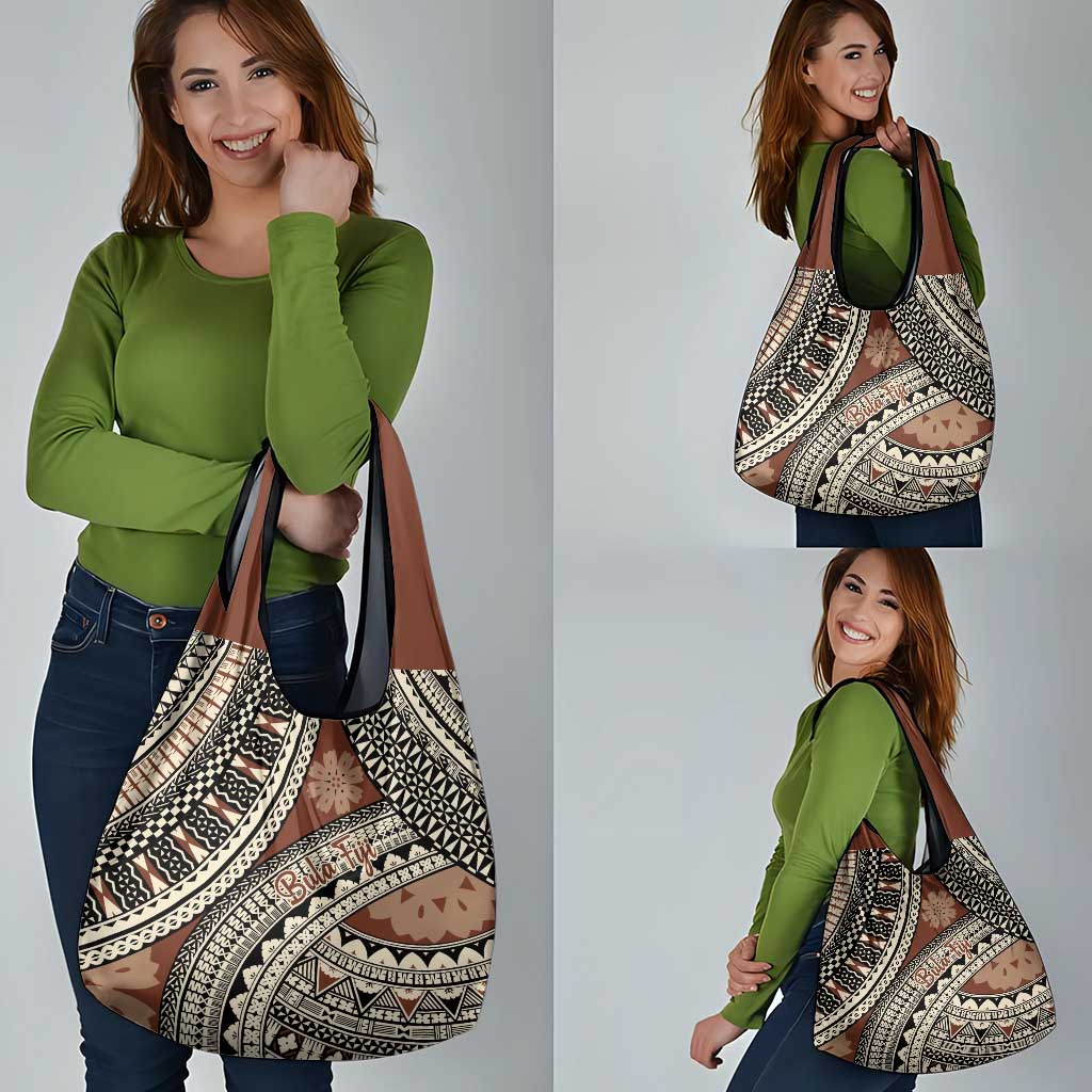 Bula Fiji Classic Masi Tapa Grocery Bag Vintage Brown - Polynesian Pride