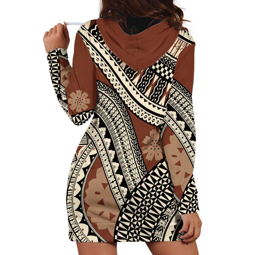Bula Fiji Classic Masi Tapa Hoodie Dress Vintage Brown - Polynesian Pride