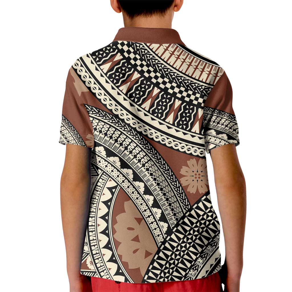 Bula Fiji Classic Masi Tapa Kid Polo Shirt Vintage Brown - Polynesian Pride