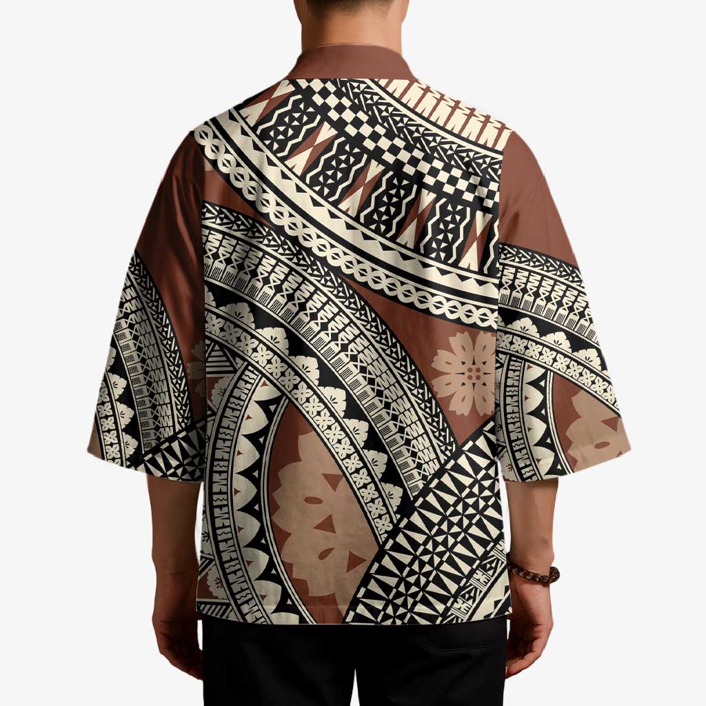 Bula Fiji Classic Masi Tapa Kimono Vintage Brown - Polynesian Pride