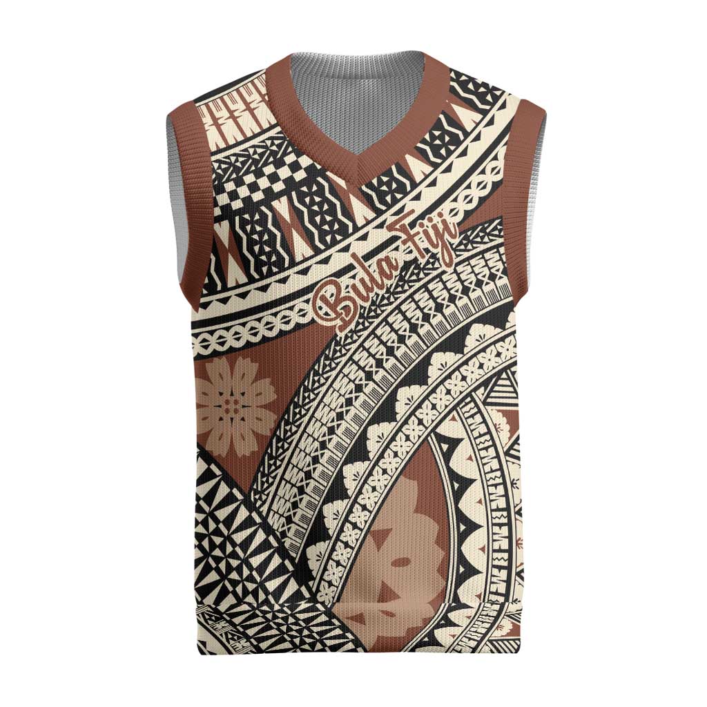 Bula Fiji Classic Masi Tapa Christmas Knitted V-Neck Vest Vintage Brown - Polynesian Pride
