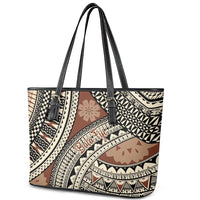 Bula Fiji Classic Masi Tapa Leather Tote Bag Vintage Brown - Polynesian Pride