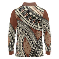 Bula Fiji Classic Masi Tapa Long Sleeve Polo Shirt Vintage Brown - Polynesian Pride